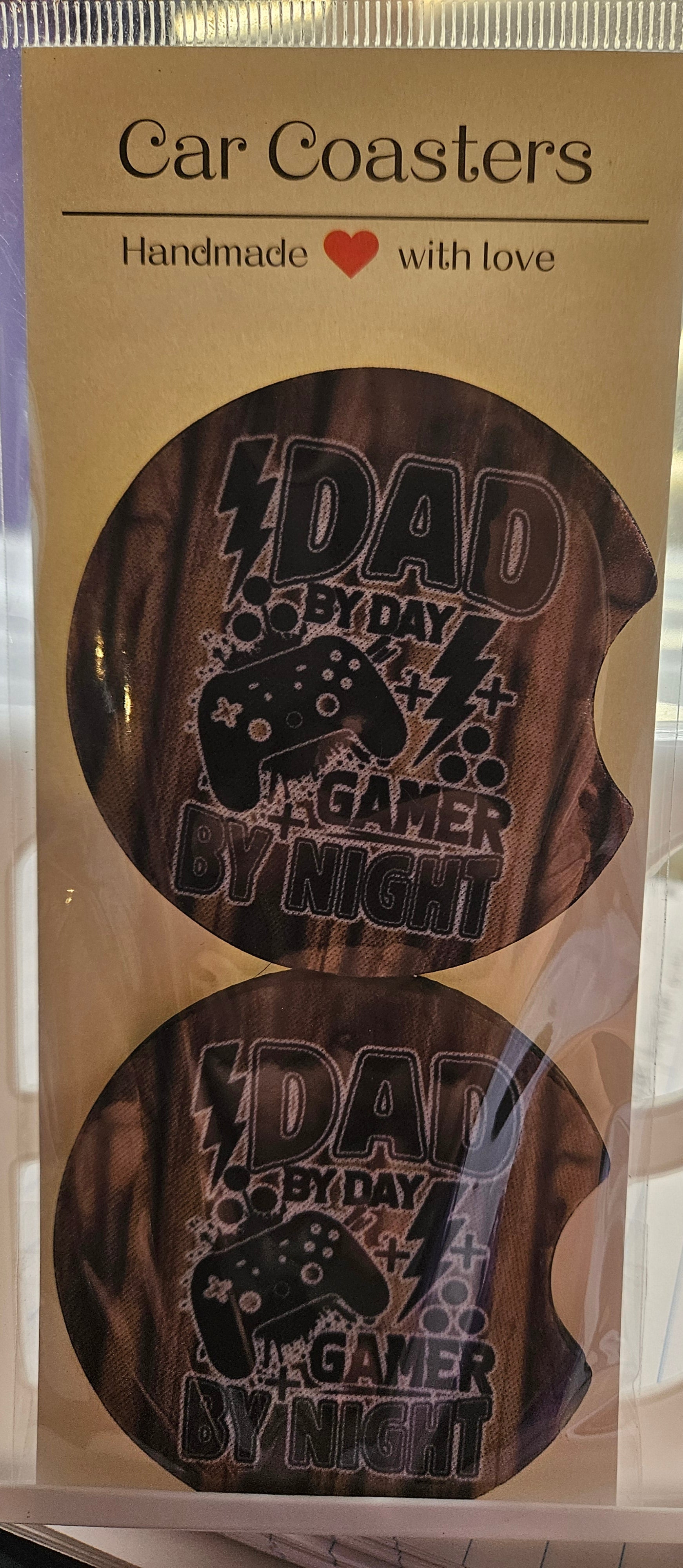 "Dad by Day, Gamer by night" Dad Car Coaster Set