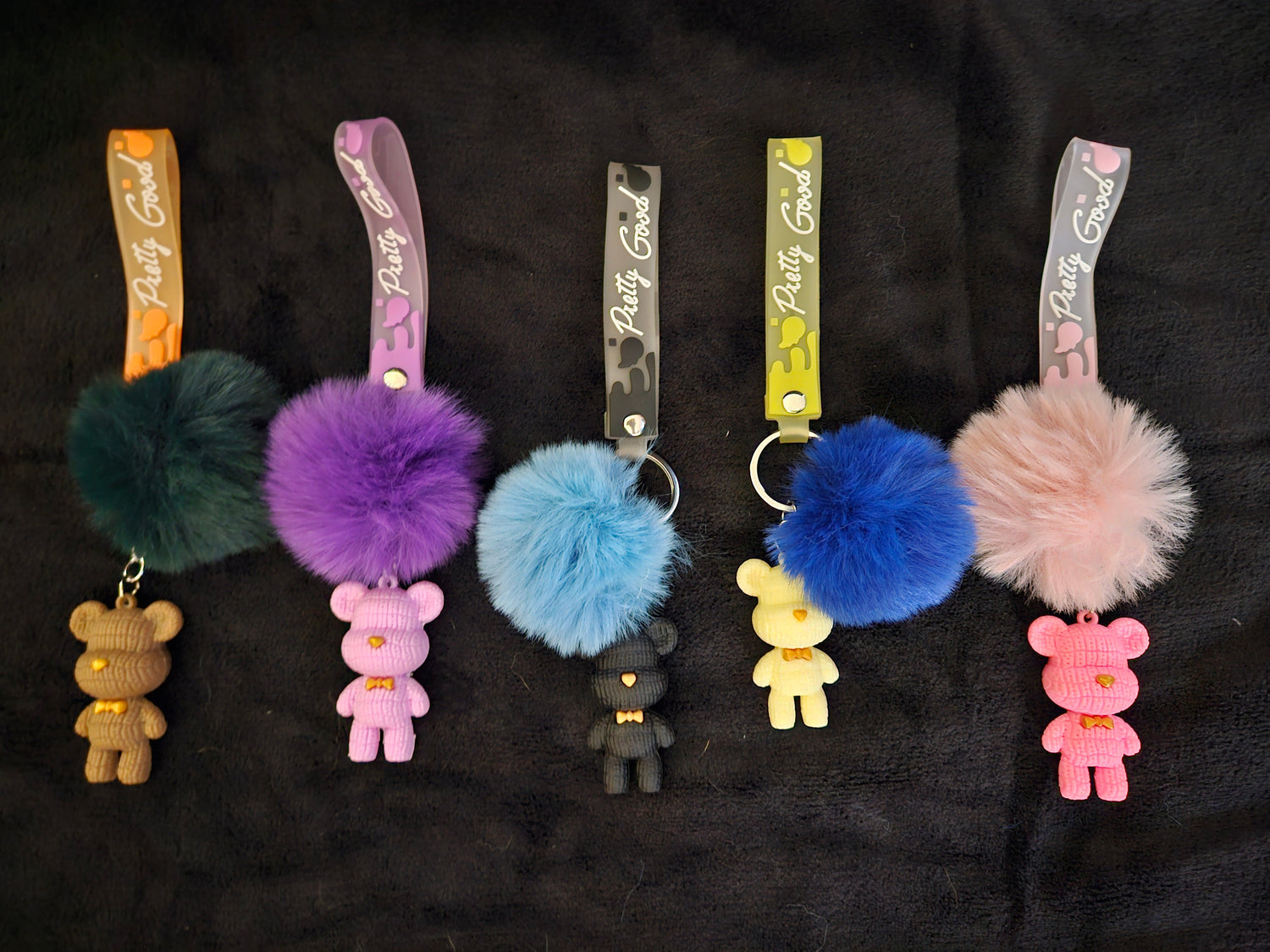 Teddy Bear Keychains W/ Puff Balls