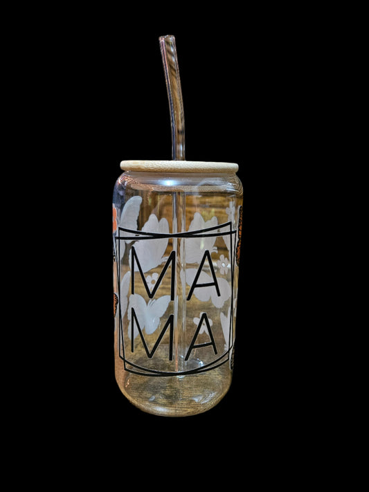 Mama Butterfly 16oz Glass Tumbler