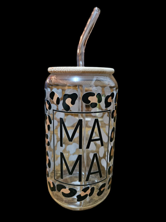 Mama Cheetah 16oz Glass Tumbler