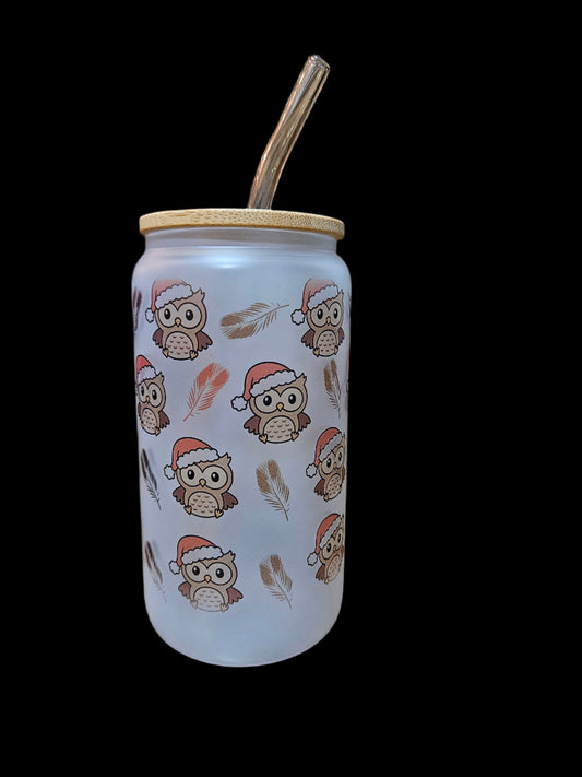 Santa Owls Glass Tumbler