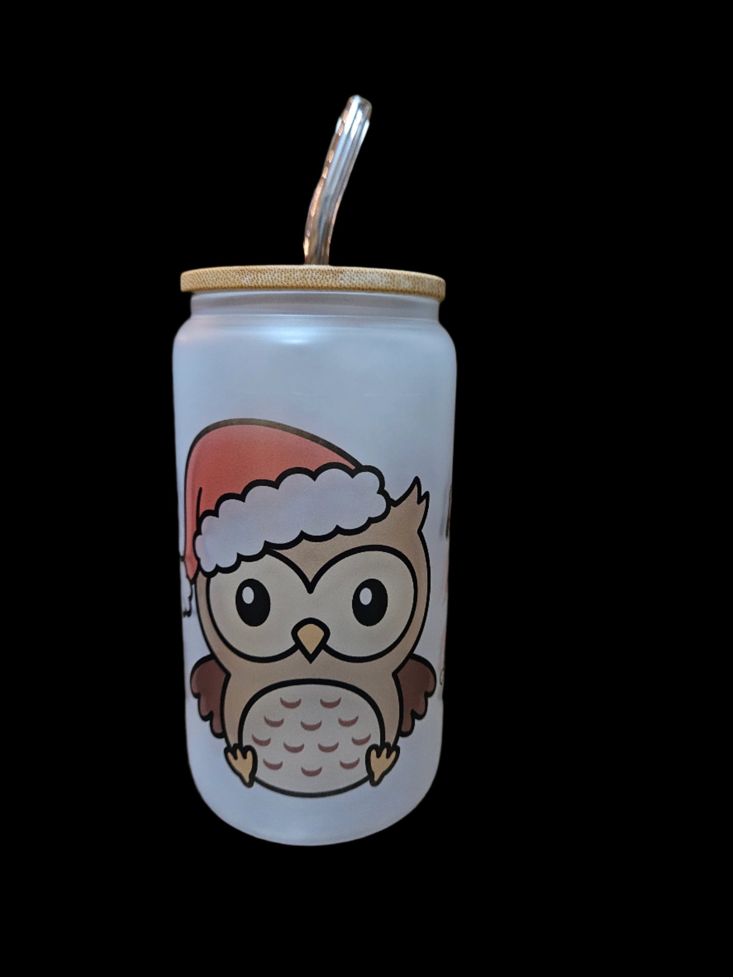 Christmas Owl Sublimation Glass Tumbler