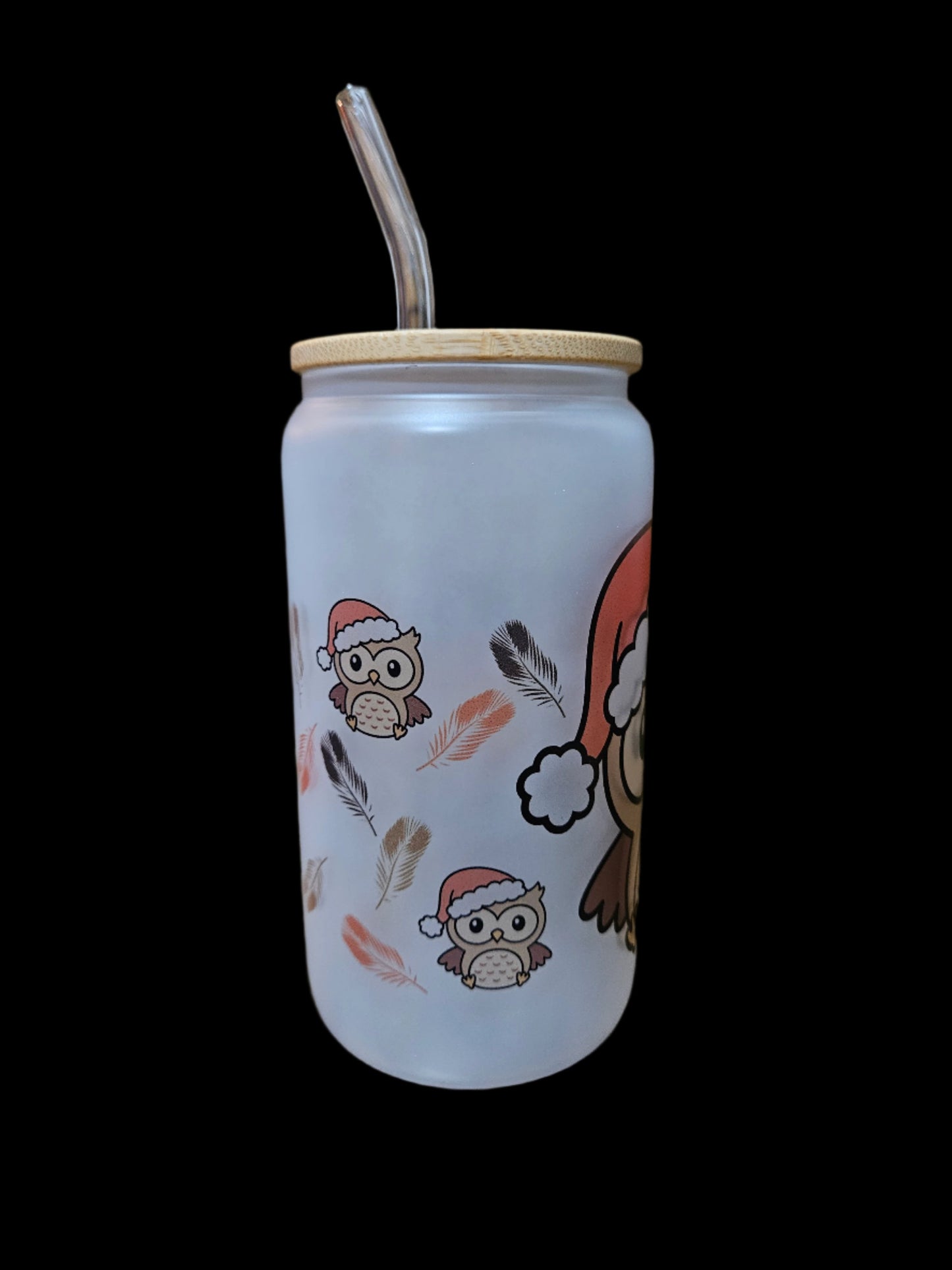 Christmas Owl Sublimation Glass Tumbler