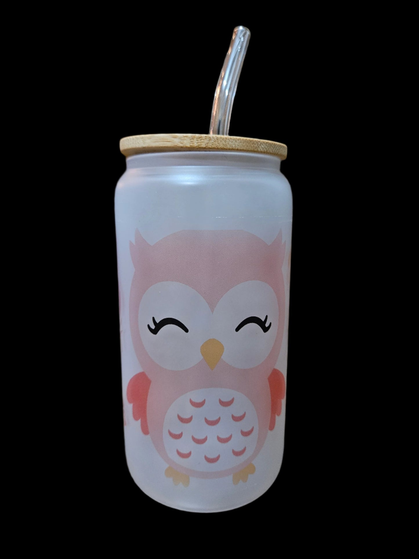 Pink Owl Sublimation Glass Tumbler