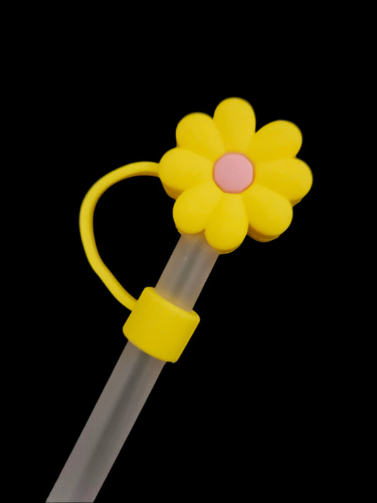 Yellow Flower Pink Center Straw Topper