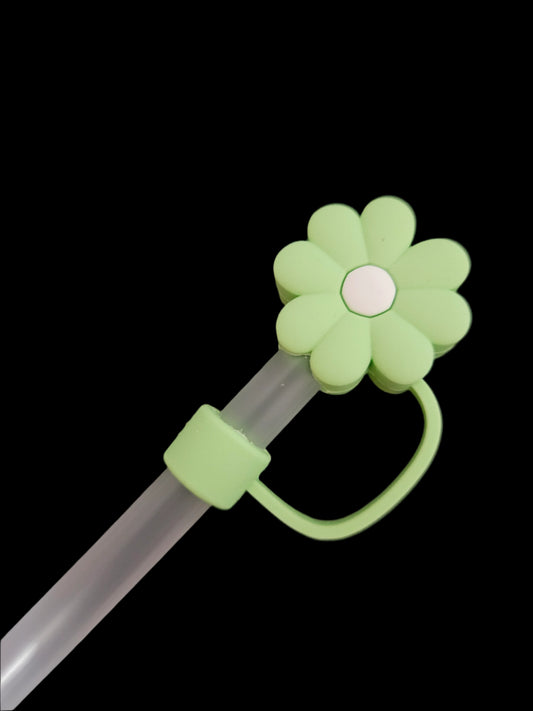 Green Flower White Center Straw Topper