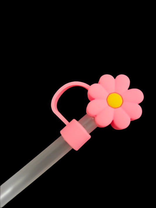 Pink Flower Yellow Center Straw Topper