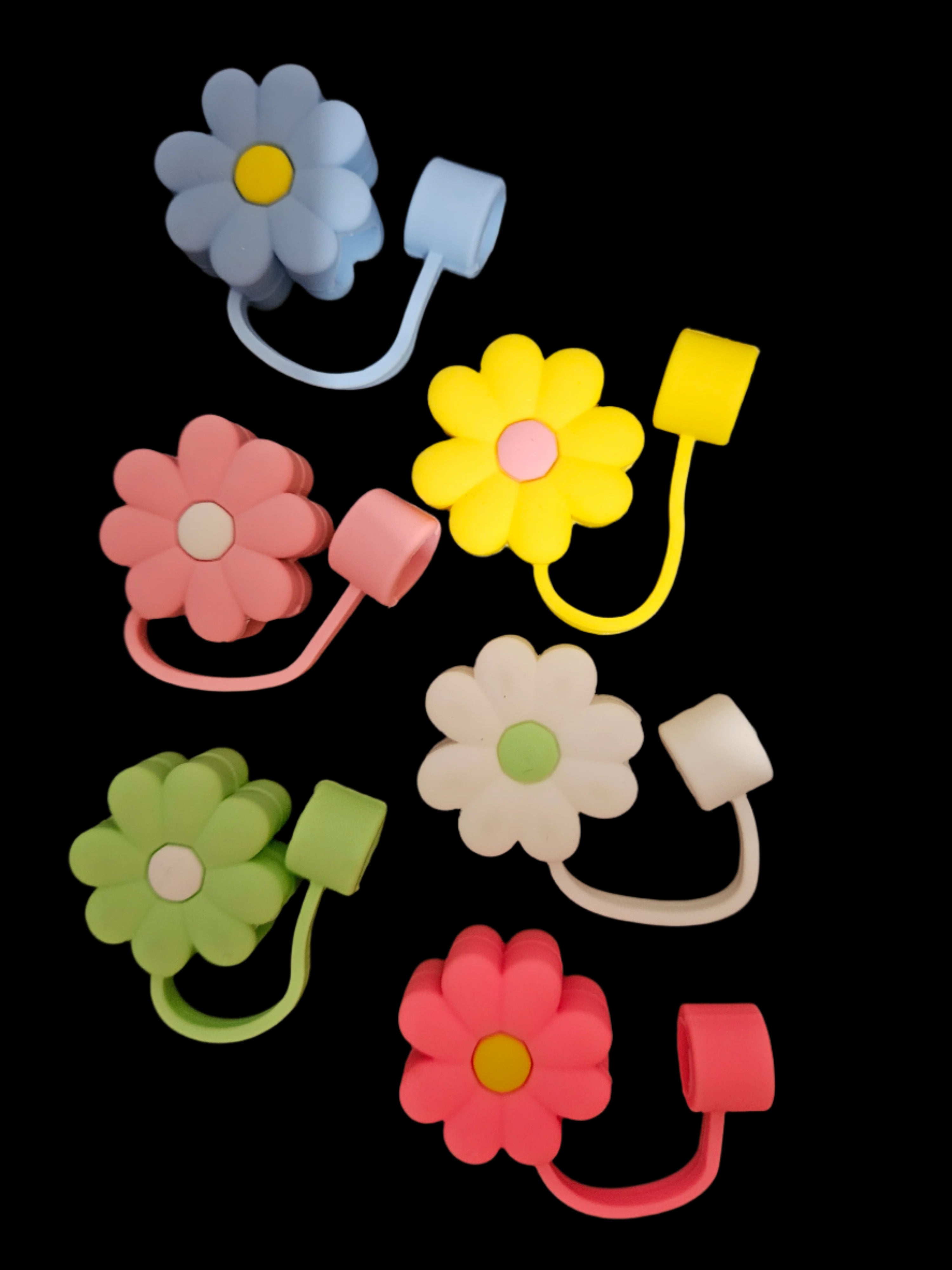Blue Flower Yellow Center Straw Topper