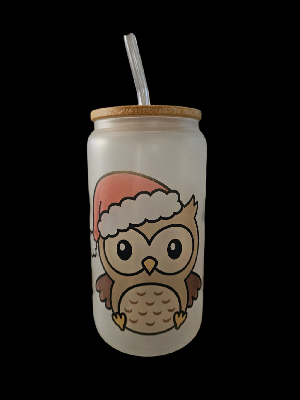 Custom Santa Owl 16oz Glass