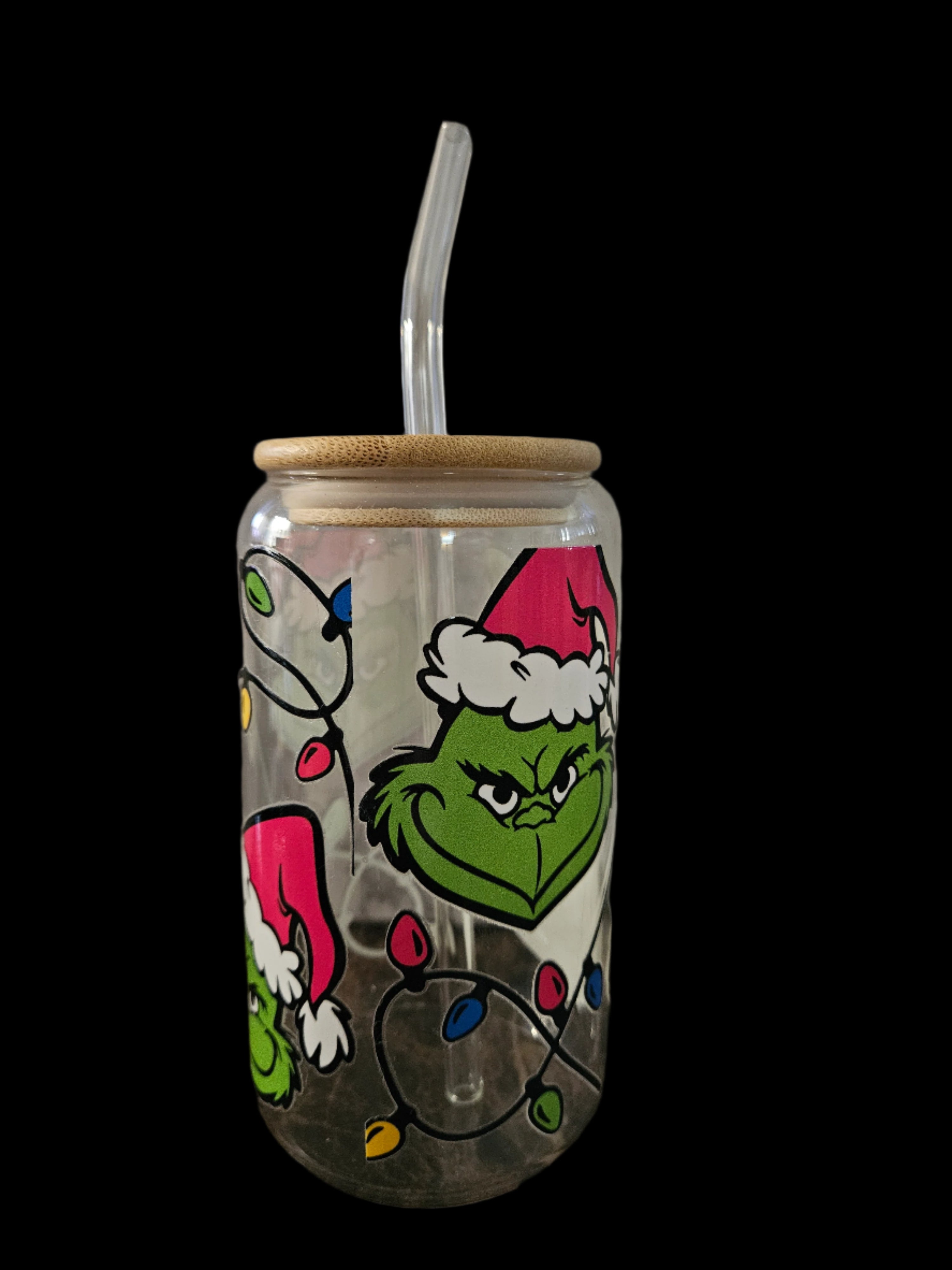 Pink Grinch Lights 16oz Glass