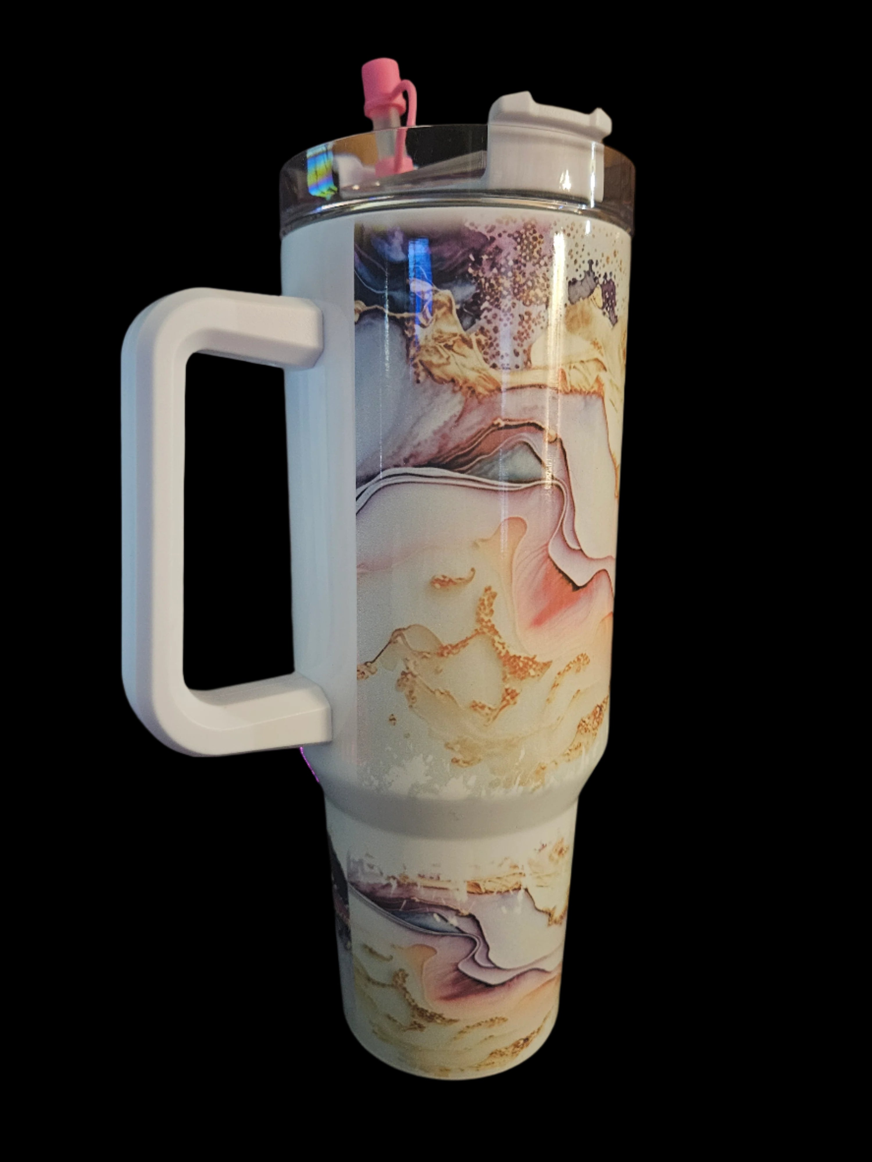 Purple Marble 40oz Tumbler W/ Handle