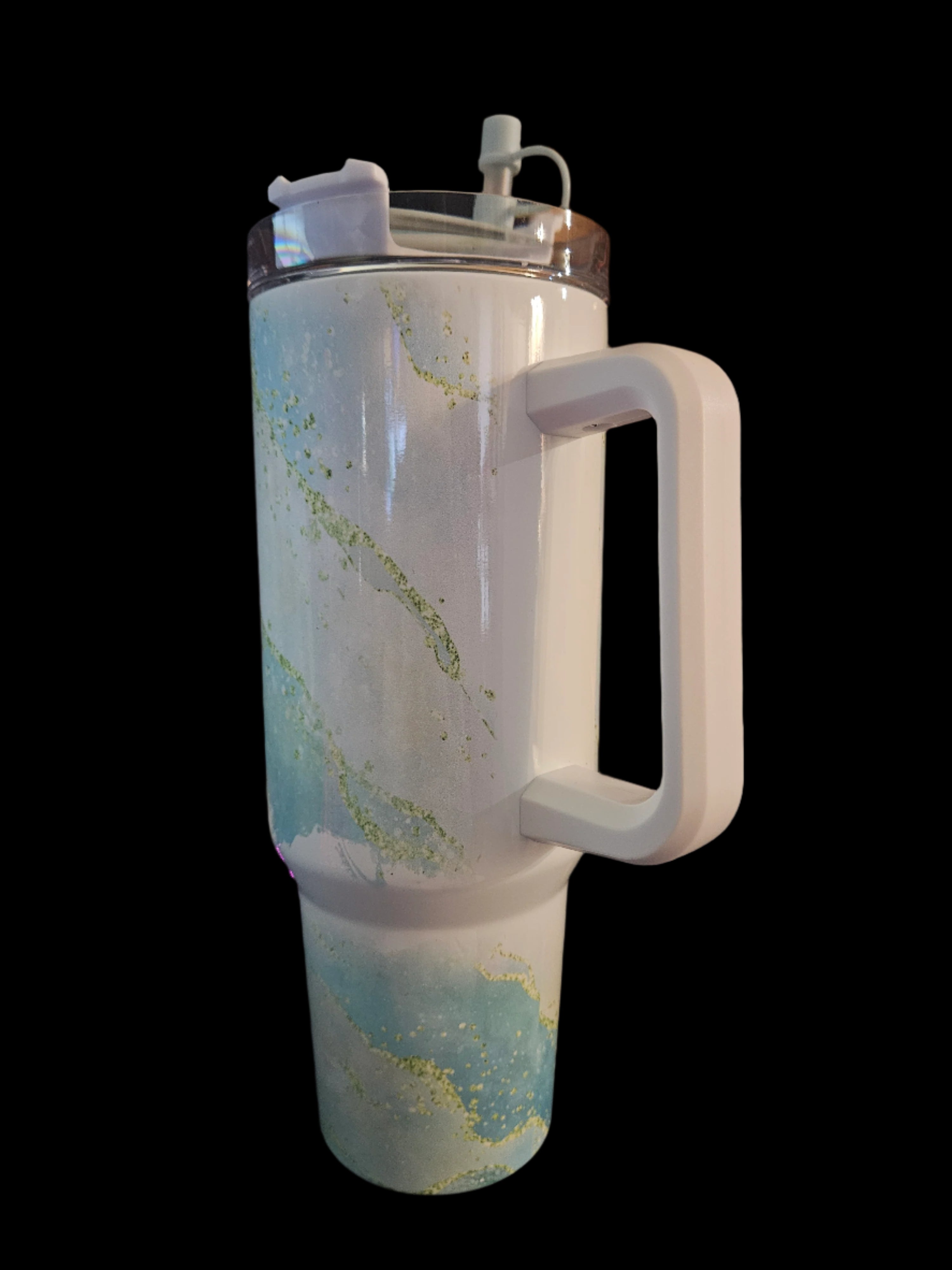 Blue/Green Marble 40oz Tumbler W/ Handle