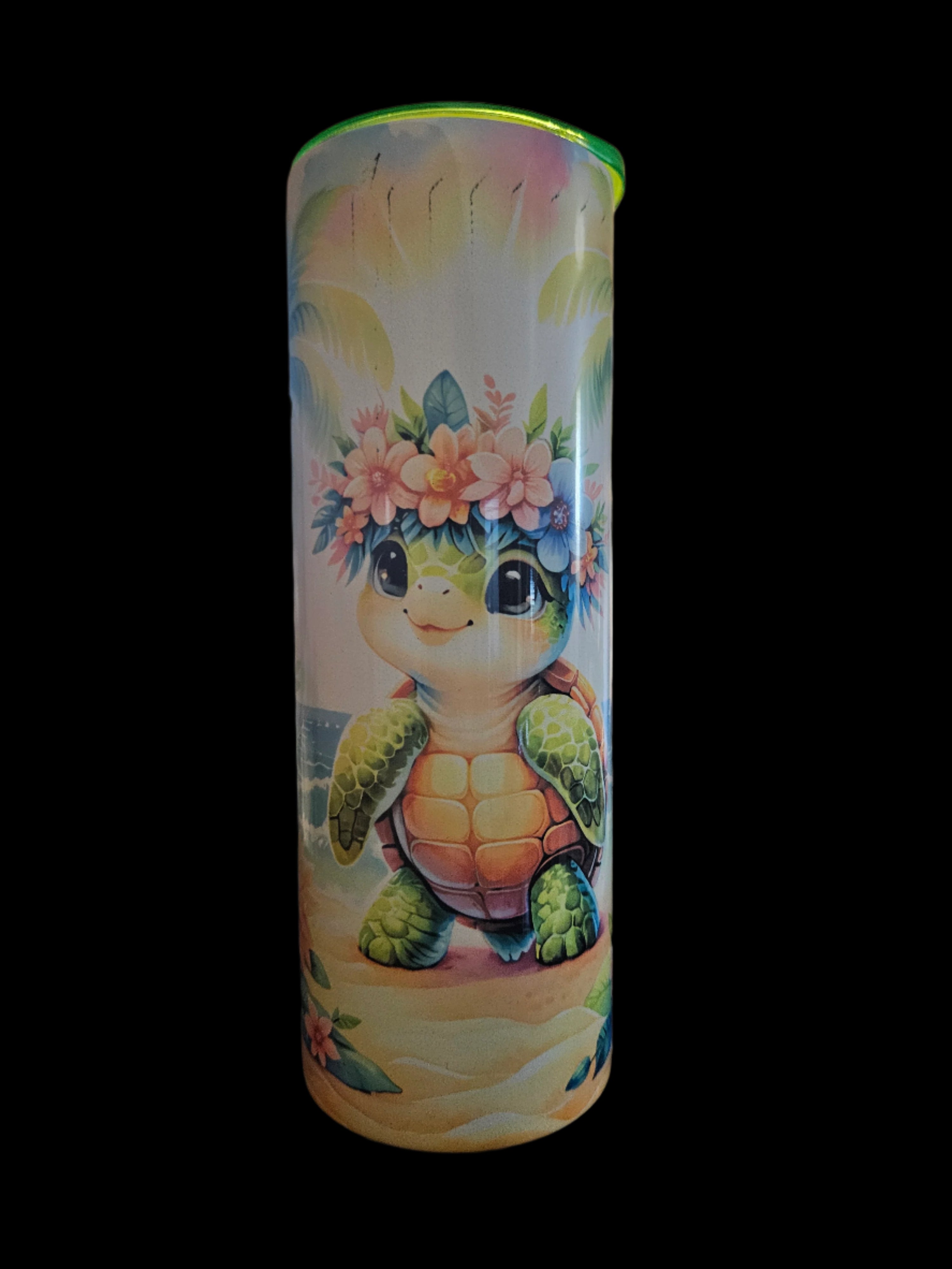Cute Turtle 20oz Steel Tumbler (Colored Top)