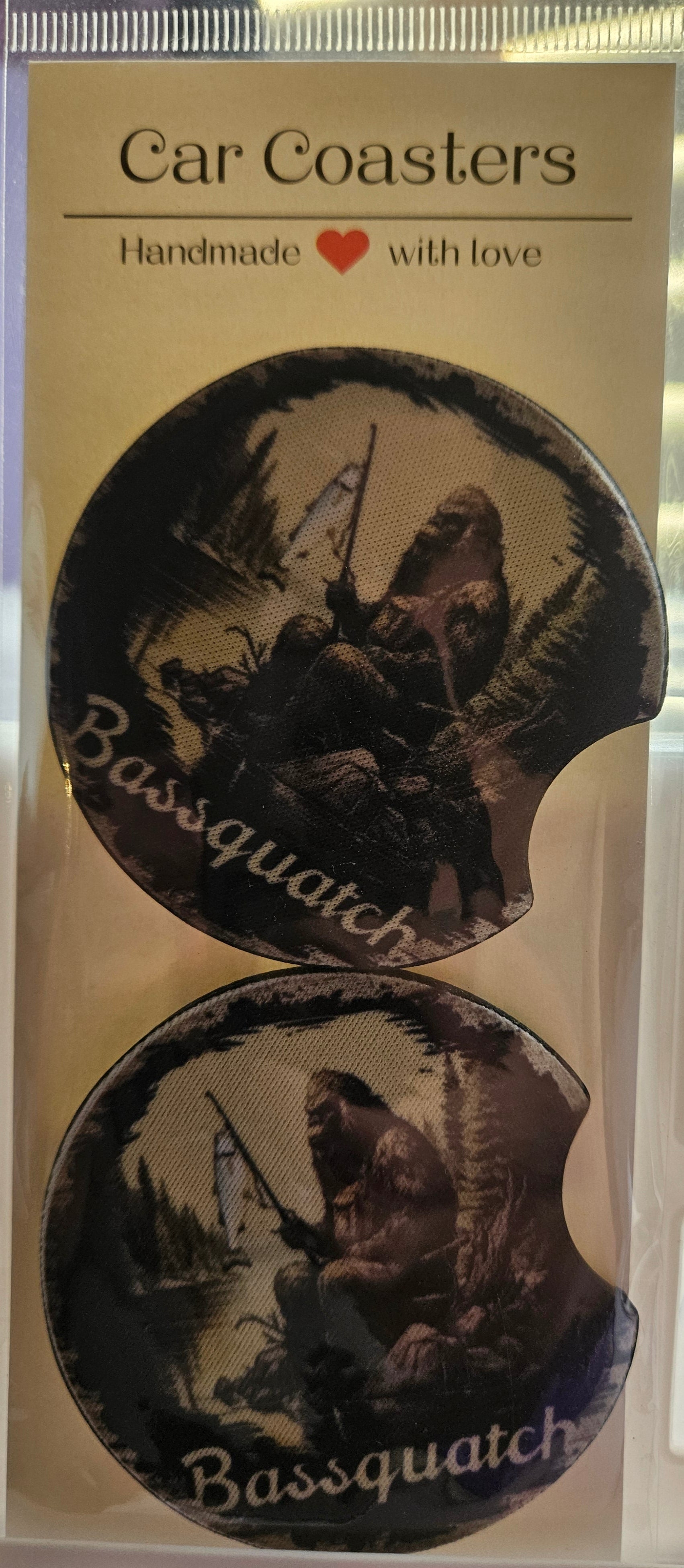 "Bassquatch" Bigfoot Car Coaster Set