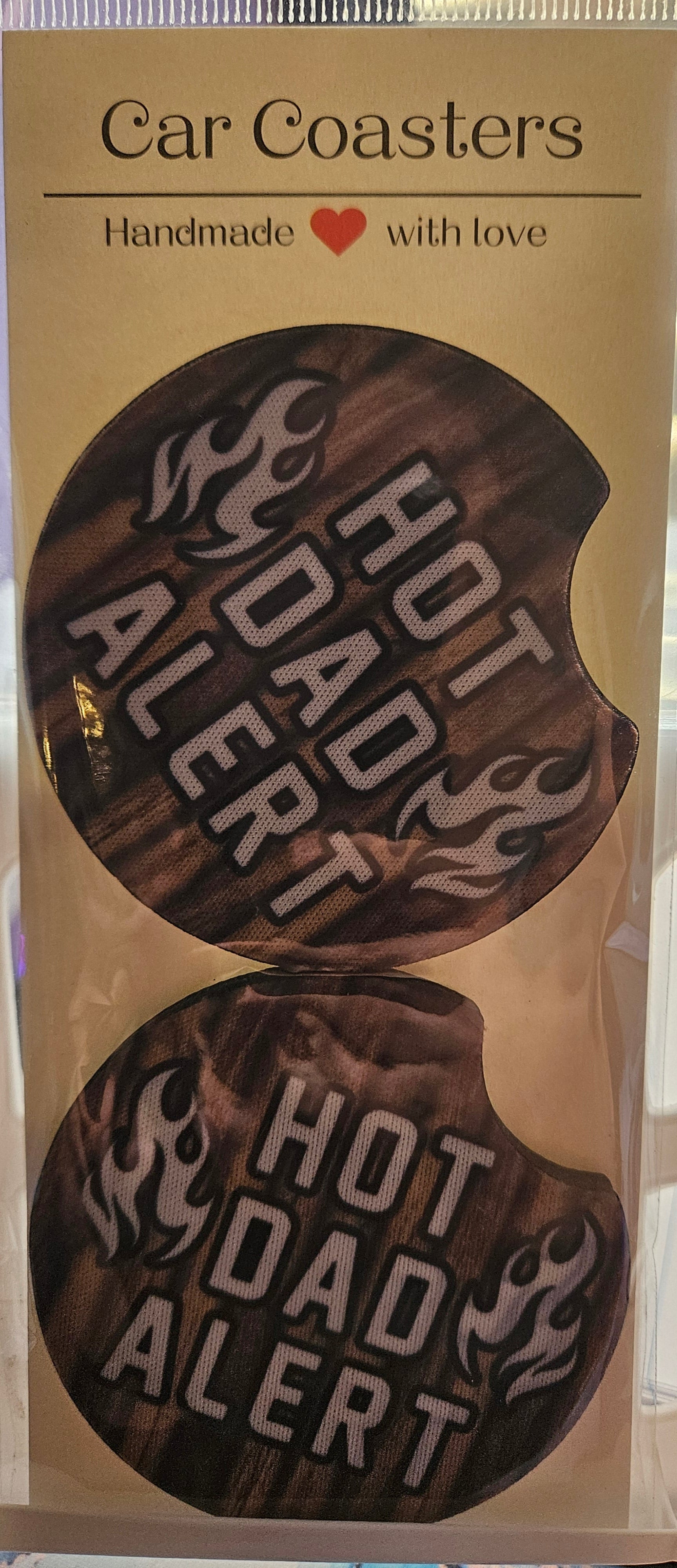 "Hot Dad Alert" Dad Car Coaster Set