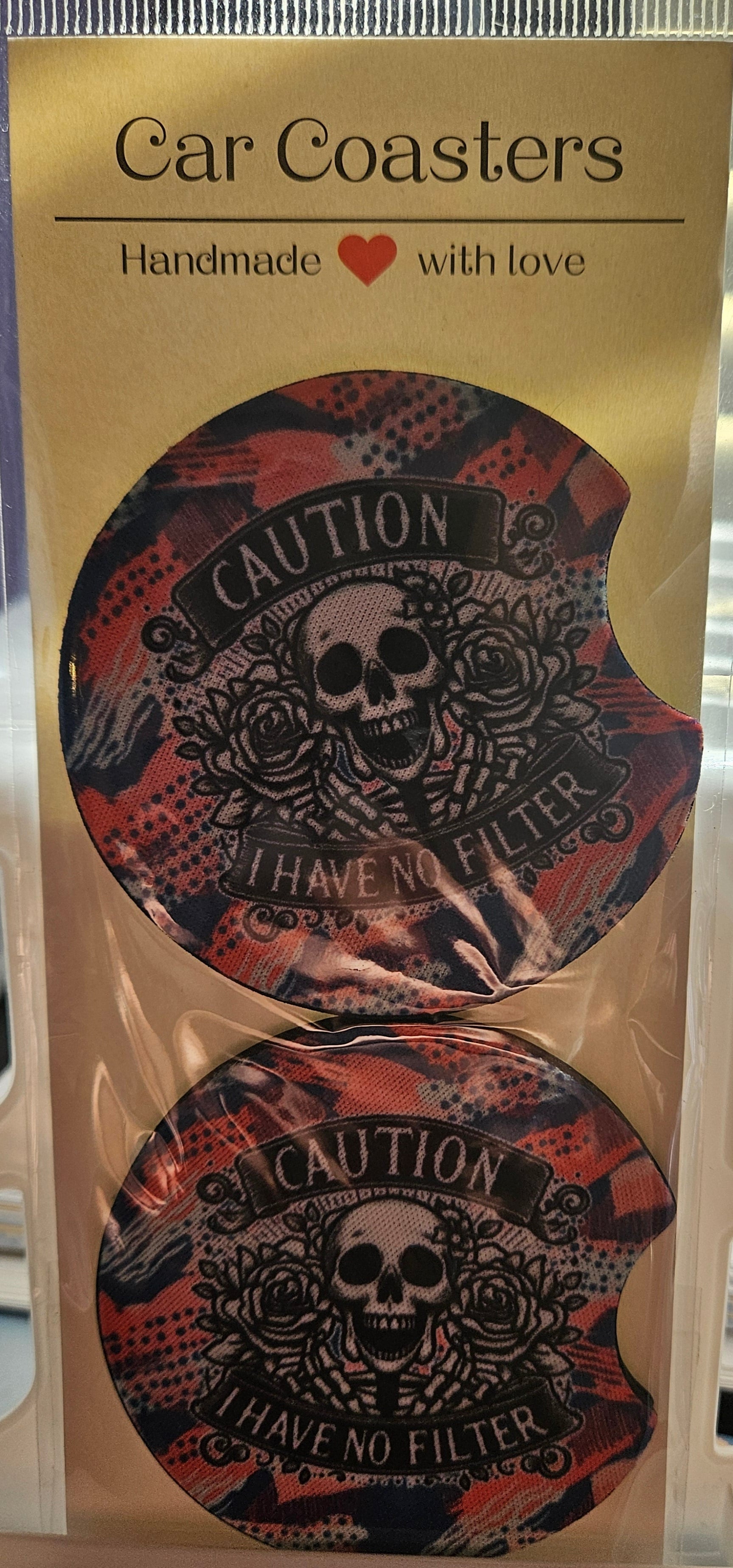 "Caution I have no filter" Car Coaster Set