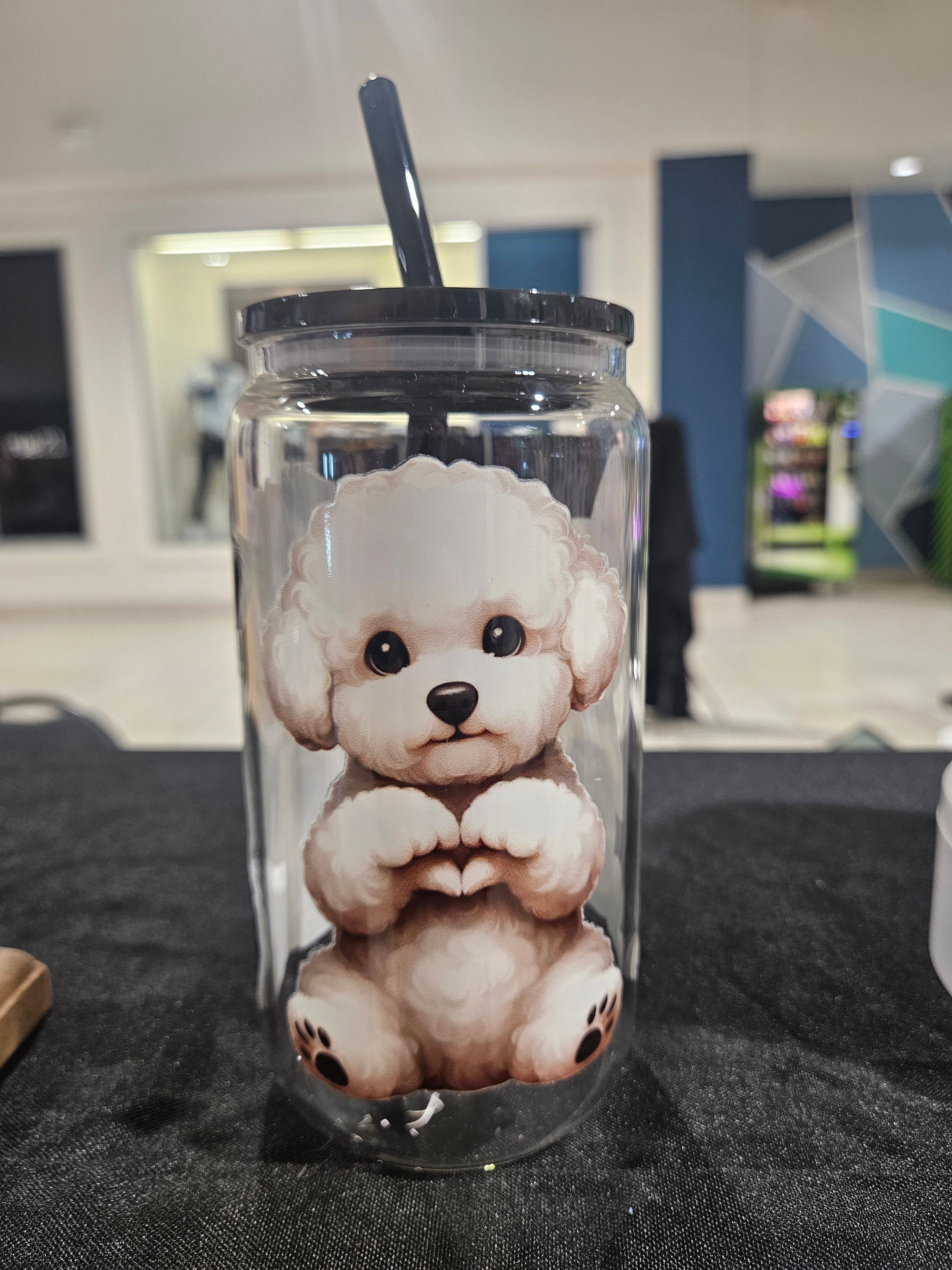 Cute Dog 16oz Glass Can