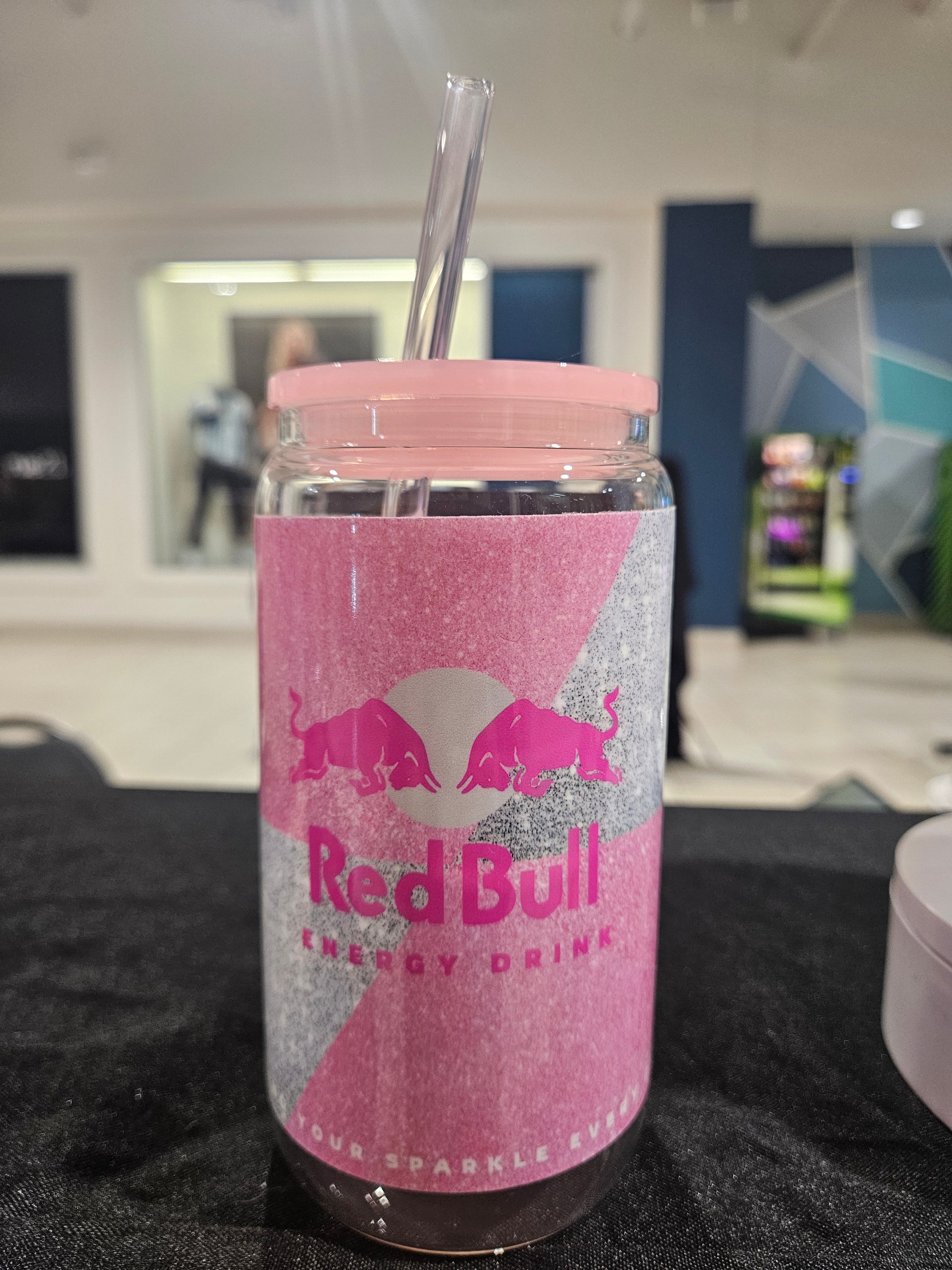 Pink REDBULL 16oz Glass Can