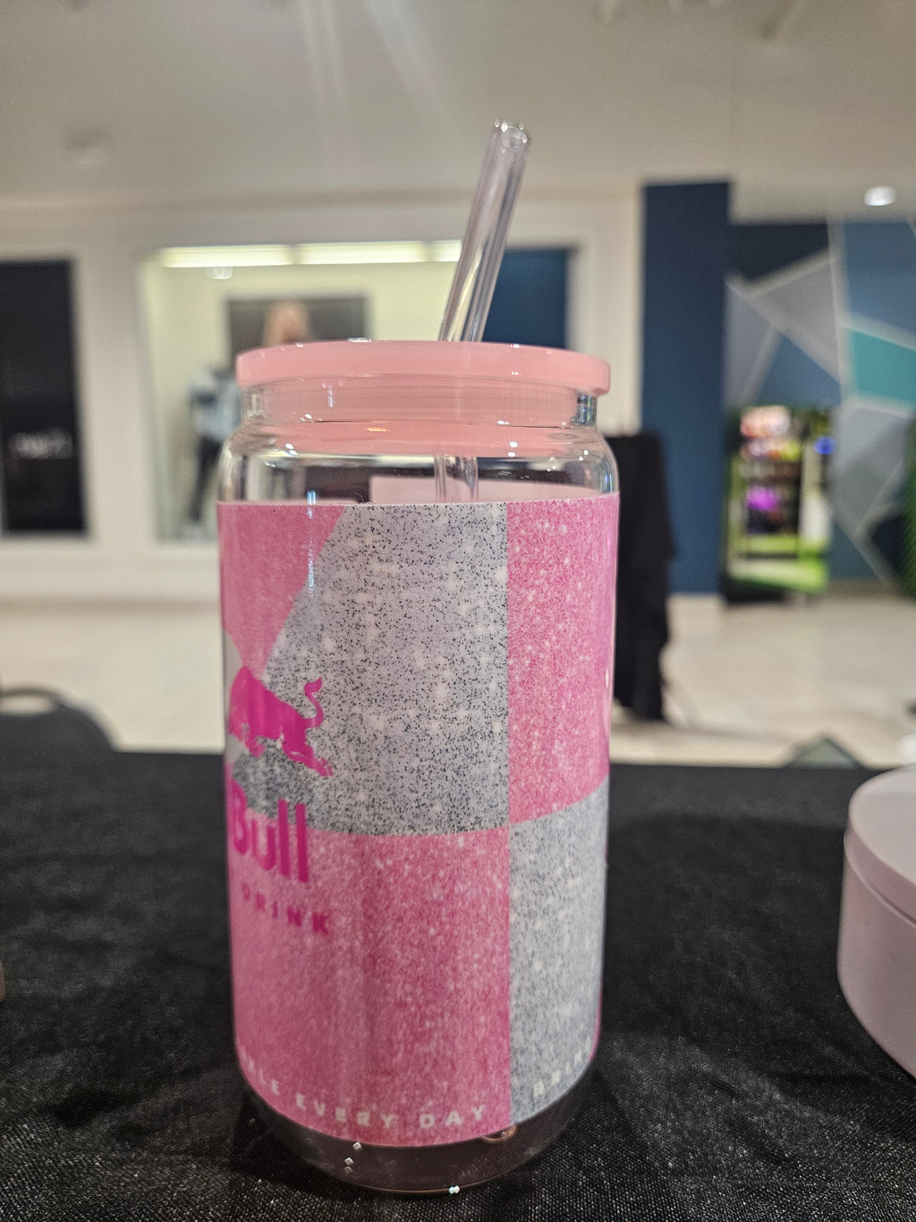 Pink REDBULL 16oz Glass Can