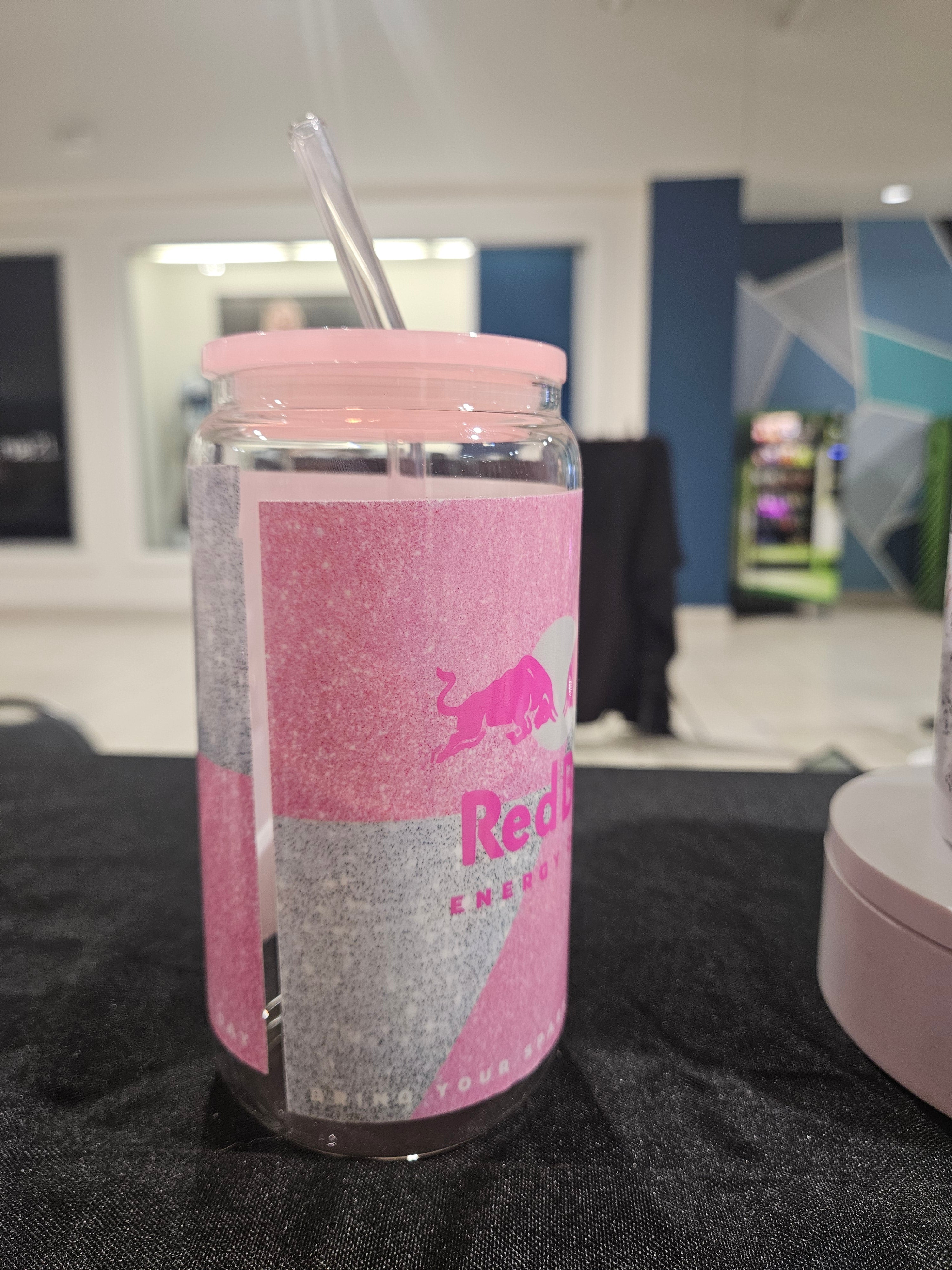 Pink REDBULL 16oz Glass Can